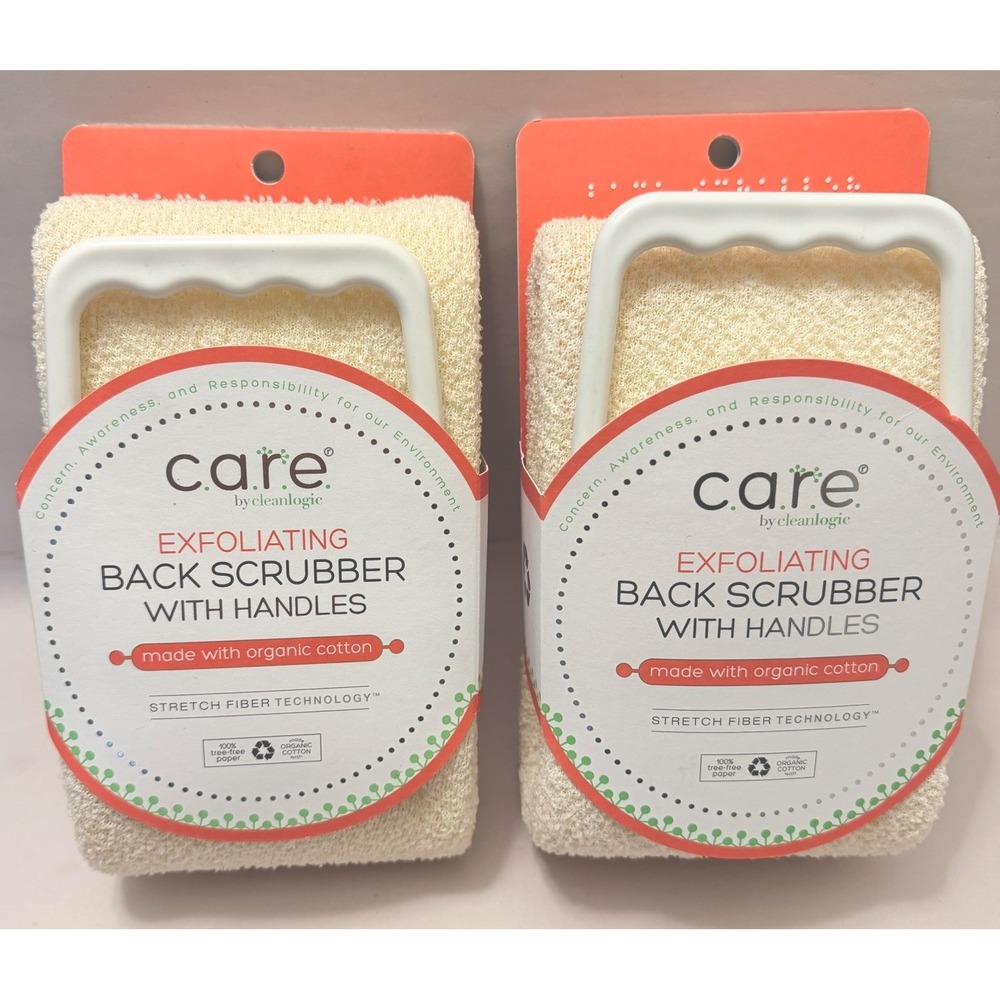 Back Scrubber Handle Natural Exfoliating 2 PC Organic Cotton Clean Logic Loofah